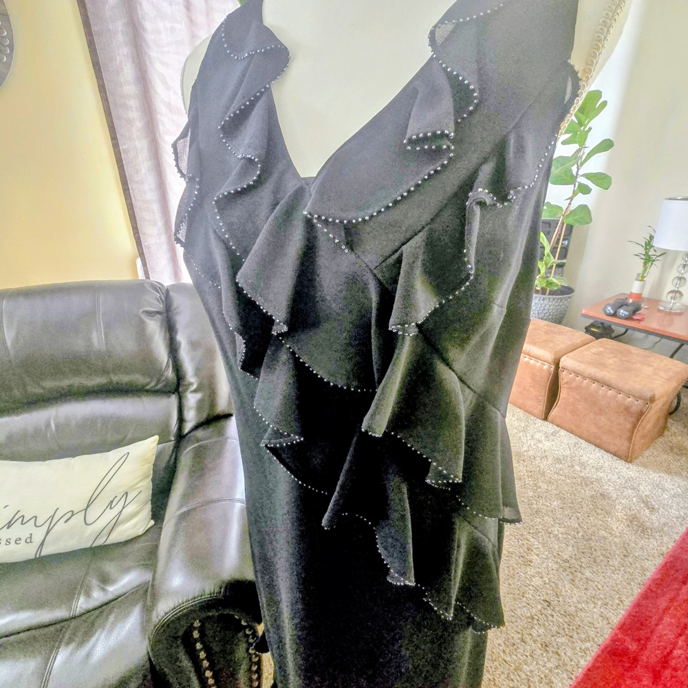 Amanda Smith Black Asymmetrical Ruffle Dress